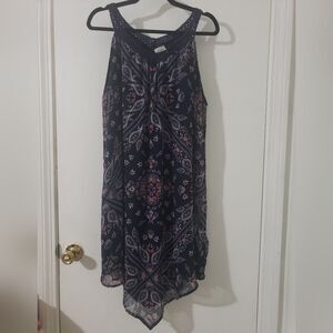 XXL•Blue Paisley Asymmetrical Hem Dress